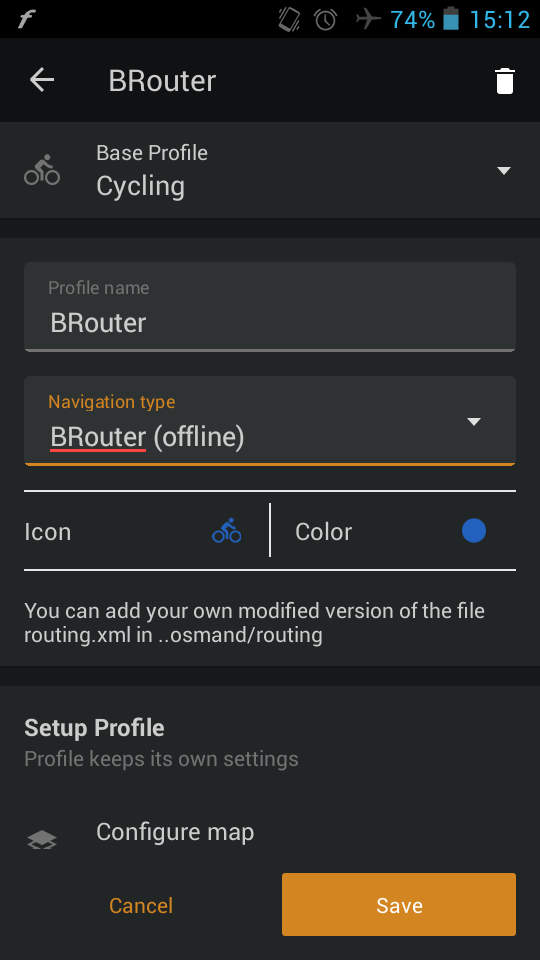 BRouter configuration in OSMAnd
application profiles